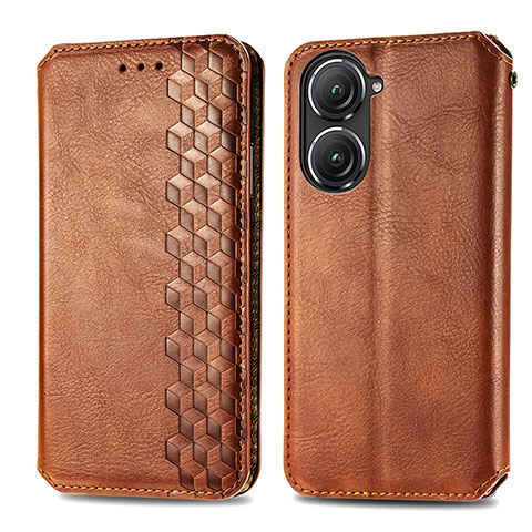 Funda de Cuero Cartera con Soporte Carcasa S01D para Asus Zenfone 9 Marron