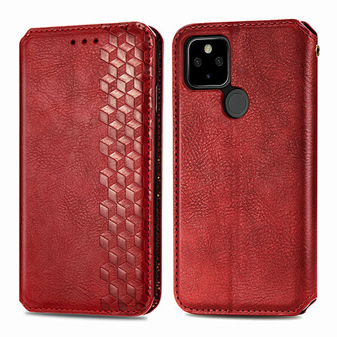 Funda de Cuero Cartera con Soporte Carcasa S01D para Google Pixel 5 XL 5G Rojo