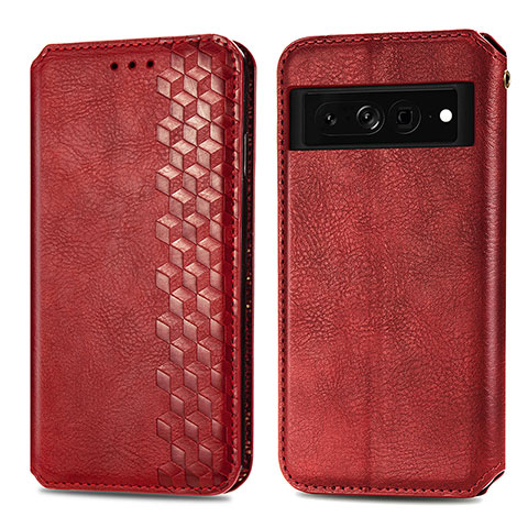 Funda de Cuero Cartera con Soporte Carcasa S01D para Google Pixel 7 Pro 5G Rojo