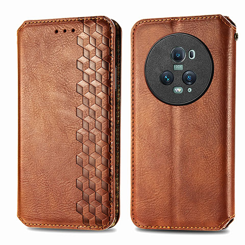 Funda de Cuero Cartera con Soporte Carcasa S01D para Huawei Honor Magic5 Pro 5G Marron