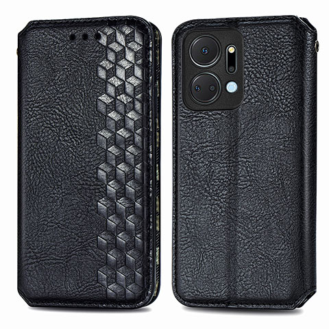 Funda de Cuero Cartera con Soporte Carcasa S01D para Huawei Honor X7a Negro