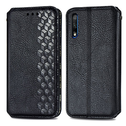 Funda de Cuero Cartera con Soporte Carcasa S01D para Huawei P Smart Z (2019) Negro