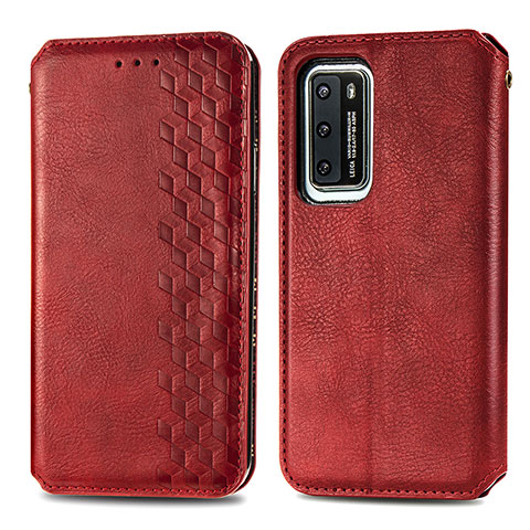 Funda de Cuero Cartera con Soporte Carcasa S01D para Huawei P40 Rojo