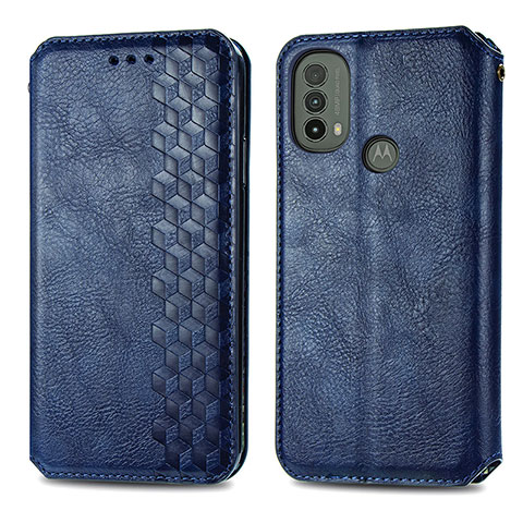 Funda de Cuero Cartera con Soporte Carcasa S01D para Motorola Moto E30 Azul