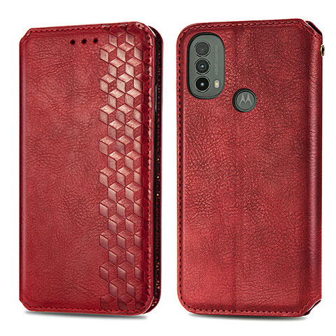 Funda de Cuero Cartera con Soporte Carcasa S01D para Motorola Moto E30 Rojo