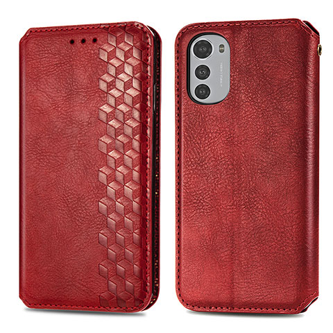 Funda de Cuero Cartera con Soporte Carcasa S01D para Motorola Moto E32 Rojo