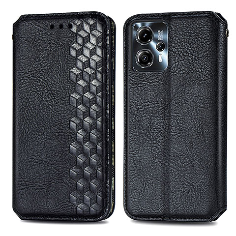 Funda de Cuero Cartera con Soporte Carcasa S01D para Motorola Moto G13 Negro