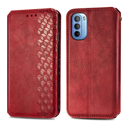 Funda de Cuero Cartera con Soporte Carcasa S01D para Motorola Moto G31 Rojo