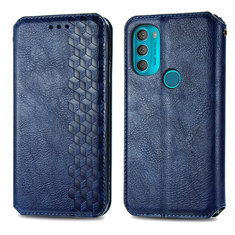 Funda de Cuero Cartera con Soporte Carcasa S01D para Motorola Moto G71 5G Azul