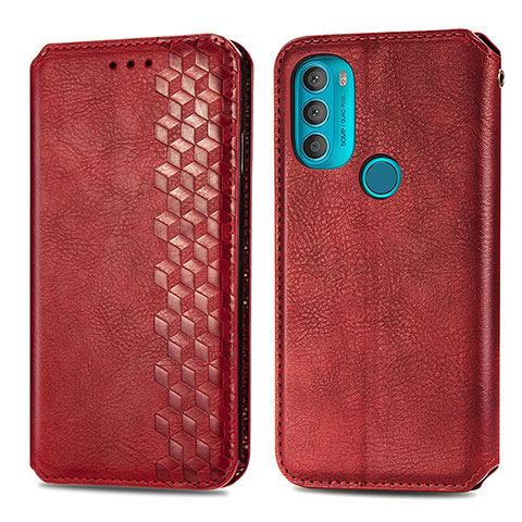 Funda de Cuero Cartera con Soporte Carcasa S01D para Motorola Moto G71 5G Rojo