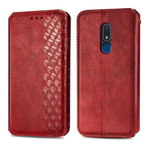 Funda de Cuero Cartera con Soporte Carcasa S01D para Nokia C3 Rojo