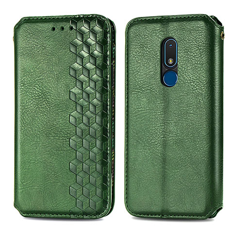 Funda de Cuero Cartera con Soporte Carcasa S01D para Nokia C3 Verde