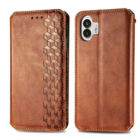 Funda de Cuero Cartera con Soporte Carcasa S01D para Nothing Phone 2 Marron