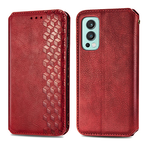 Funda de Cuero Cartera con Soporte Carcasa S01D para OnePlus Nord 2 5G Rojo