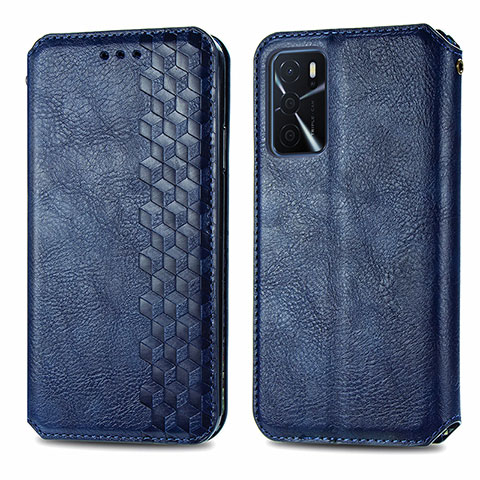 Funda de Cuero Cartera con Soporte Carcasa S01D para Oppo A16s Azul