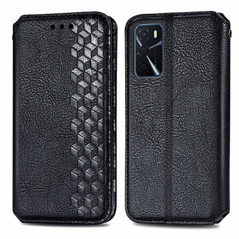 Funda de Cuero Cartera con Soporte Carcasa S01D para Oppo A16s Negro