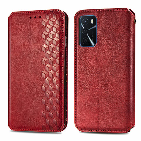 Funda de Cuero Cartera con Soporte Carcasa S01D para Oppo A16s Rojo