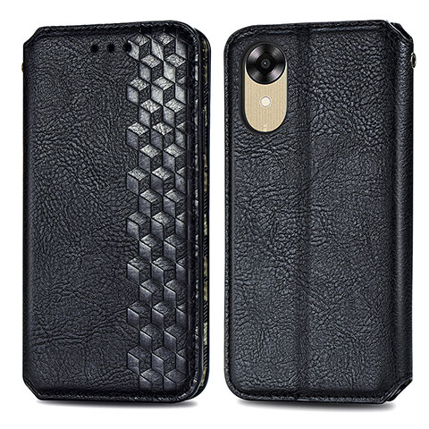 Funda de Cuero Cartera con Soporte Carcasa S01D para Oppo A17K Negro