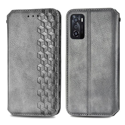 Funda de Cuero Cartera con Soporte Carcasa S01D para Oppo A55S 5G Gris