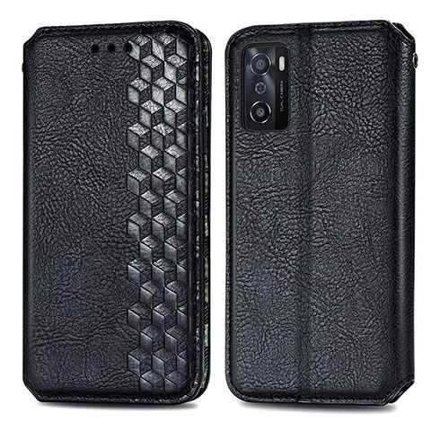 Funda de Cuero Cartera con Soporte Carcasa S01D para Oppo A55S 5G Negro