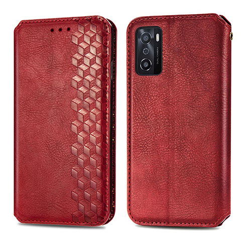 Funda de Cuero Cartera con Soporte Carcasa S01D para Oppo A55S 5G Rojo