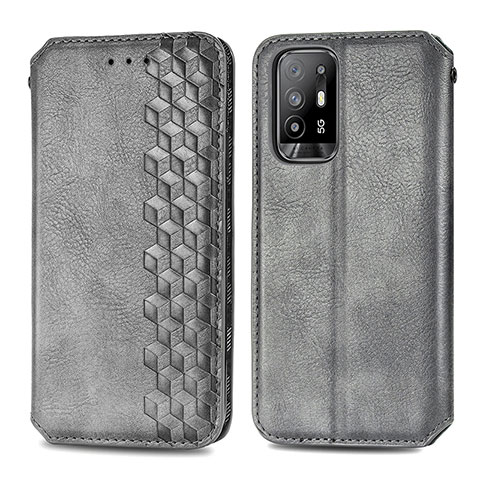 Funda de Cuero Cartera con Soporte Carcasa S01D para Oppo A94 5G Gris