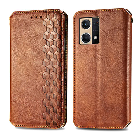 Funda de Cuero Cartera con Soporte Carcasa S01D para Oppo F21s Pro 4G Marron