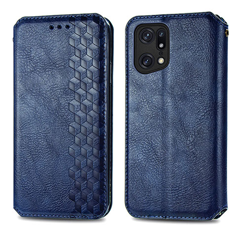 Funda de Cuero Cartera con Soporte Carcasa S01D para Oppo Find X5 5G Azul