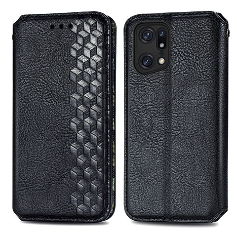 Funda de Cuero Cartera con Soporte Carcasa S01D para Oppo Find X5 5G Negro