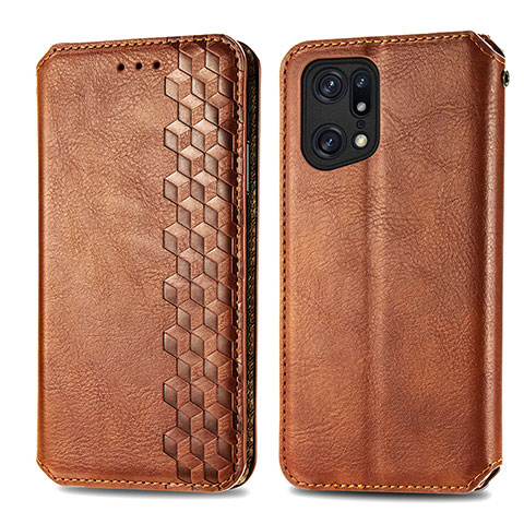 Funda de Cuero Cartera con Soporte Carcasa S01D para Oppo Find X5 Pro 5G Marron