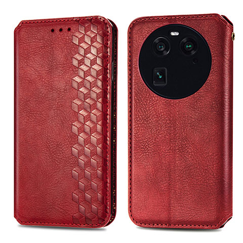 Funda de Cuero Cartera con Soporte Carcasa S01D para Oppo Find X6 5G Rojo