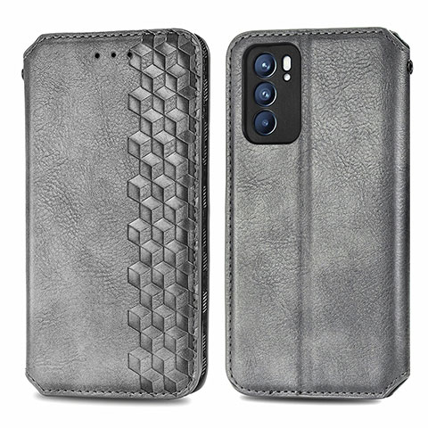 Funda de Cuero Cartera con Soporte Carcasa S01D para Oppo Reno6 5G Gris