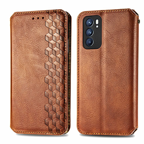 Funda de Cuero Cartera con Soporte Carcasa S01D para Oppo Reno6 5G Marron