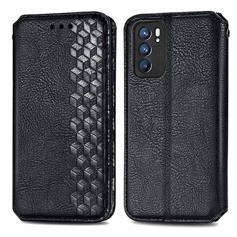 Funda de Cuero Cartera con Soporte Carcasa S01D para Oppo Reno6 5G Negro