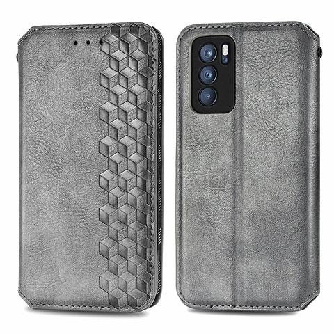 Funda de Cuero Cartera con Soporte Carcasa S01D para Oppo Reno6 Pro 5G India Gris