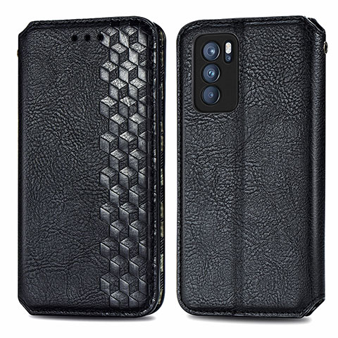 Funda de Cuero Cartera con Soporte Carcasa S01D para Oppo Reno6 Pro 5G India Negro