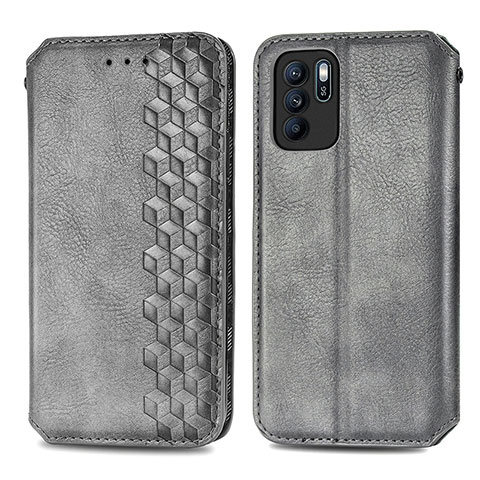 Funda de Cuero Cartera con Soporte Carcasa S01D para Oppo Reno6 Z 5G Gris