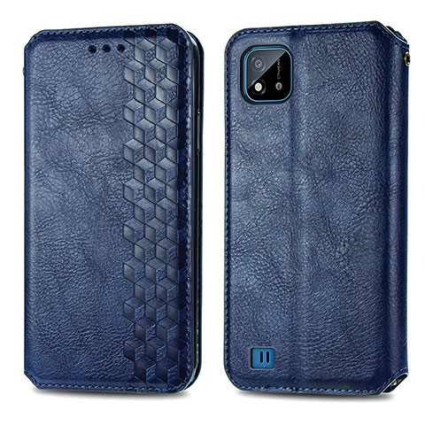 Funda de Cuero Cartera con Soporte Carcasa S01D para Realme C20 Azul