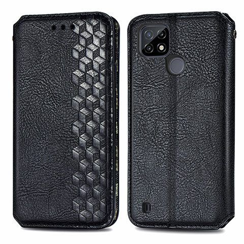 Funda de Cuero Cartera con Soporte Carcasa S01D para Realme C21 Negro