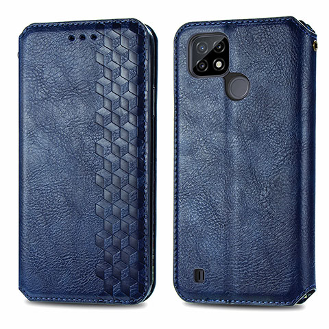 Funda de Cuero Cartera con Soporte Carcasa S01D para Realme C21Y Azul