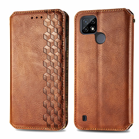 Funda de Cuero Cartera con Soporte Carcasa S01D para Realme C21Y Marron