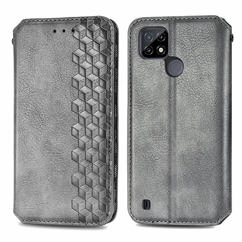 Funda de Cuero Cartera con Soporte Carcasa S01D para Realme C25Y India Gris