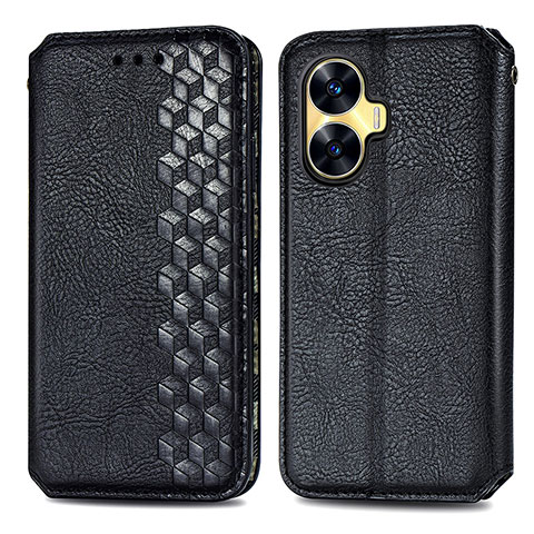 Funda de Cuero Cartera con Soporte Carcasa S01D para Realme C55 Negro