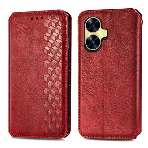 Funda de Cuero Cartera con Soporte Carcasa S01D para Realme Narzo N55 Rojo