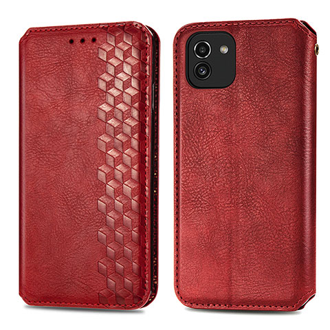 Funda de Cuero Cartera con Soporte Carcasa S01D para Samsung Galaxy A03 Rojo