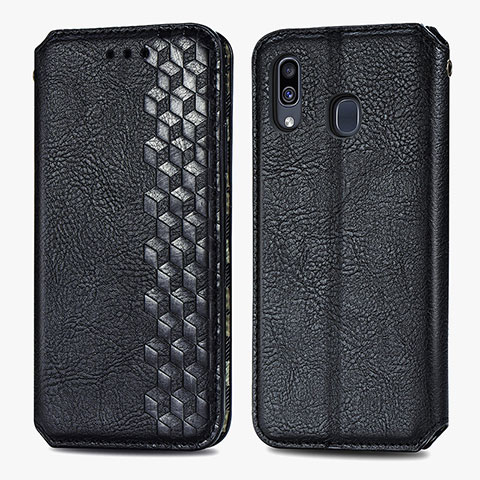 Funda de Cuero Cartera con Soporte Carcasa S01D para Samsung Galaxy A20 Negro