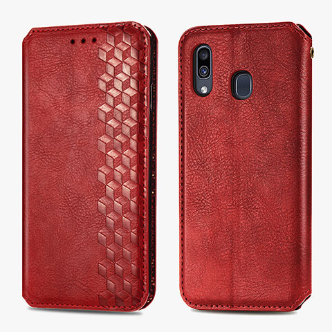 Funda de Cuero Cartera con Soporte Carcasa S01D para Samsung Galaxy A20 Rojo