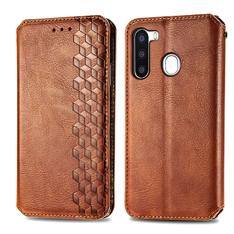 Funda de Cuero Cartera con Soporte Carcasa S01D para Samsung Galaxy A21 European Marron