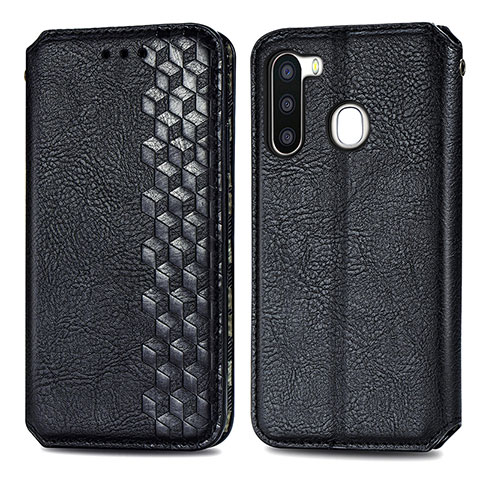 Funda de Cuero Cartera con Soporte Carcasa S01D para Samsung Galaxy A21 European Negro