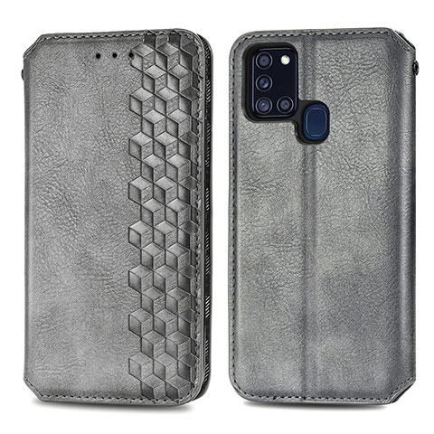 Funda de Cuero Cartera con Soporte Carcasa S01D para Samsung Galaxy A21s Gris